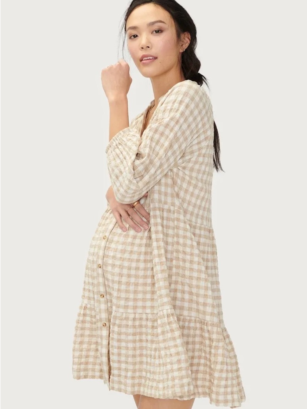 Hatch Aurora Gingham Cotton Mini Swing Dress Maternity Like New | Fall/Autumn